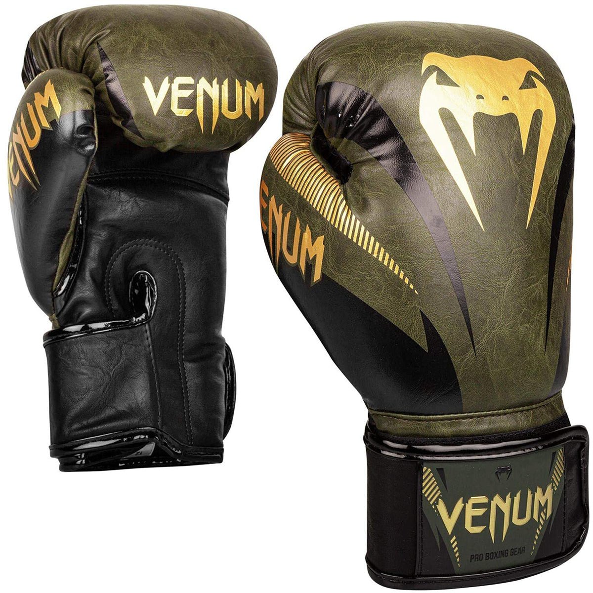 Venum Impact Hook and Loop Boxing Gloves - Khaki/Gold - Forza Sports