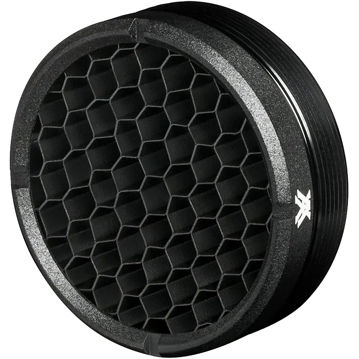 A black Vortex Optics Anti-Reflection Device for StrikeFire Red Dot Scope with a threaded design, featuring a textured surface and the Vortex logo.