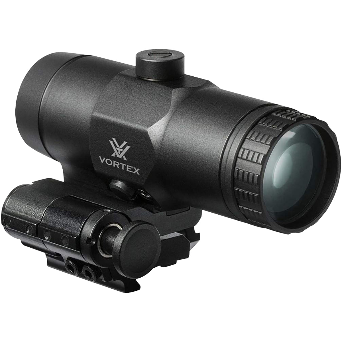 Black Vortex rifle scope magnifier on a white background