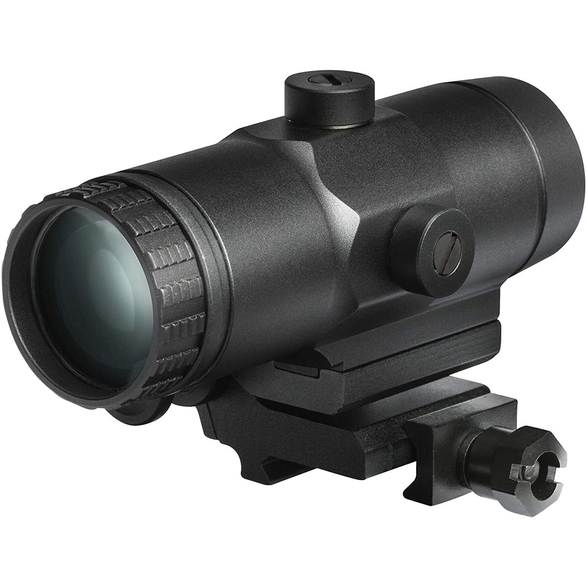 Black rifle scope magnifier on a white background
