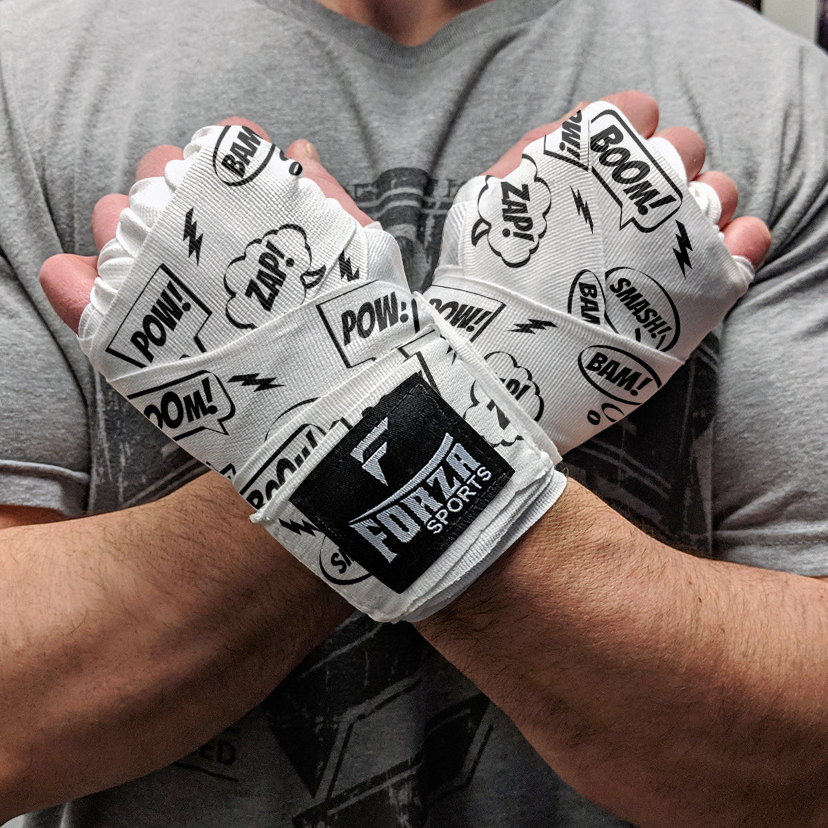 Forza Sports 180" Mexican Style Boxing and MMA Handwraps - Comic Book White