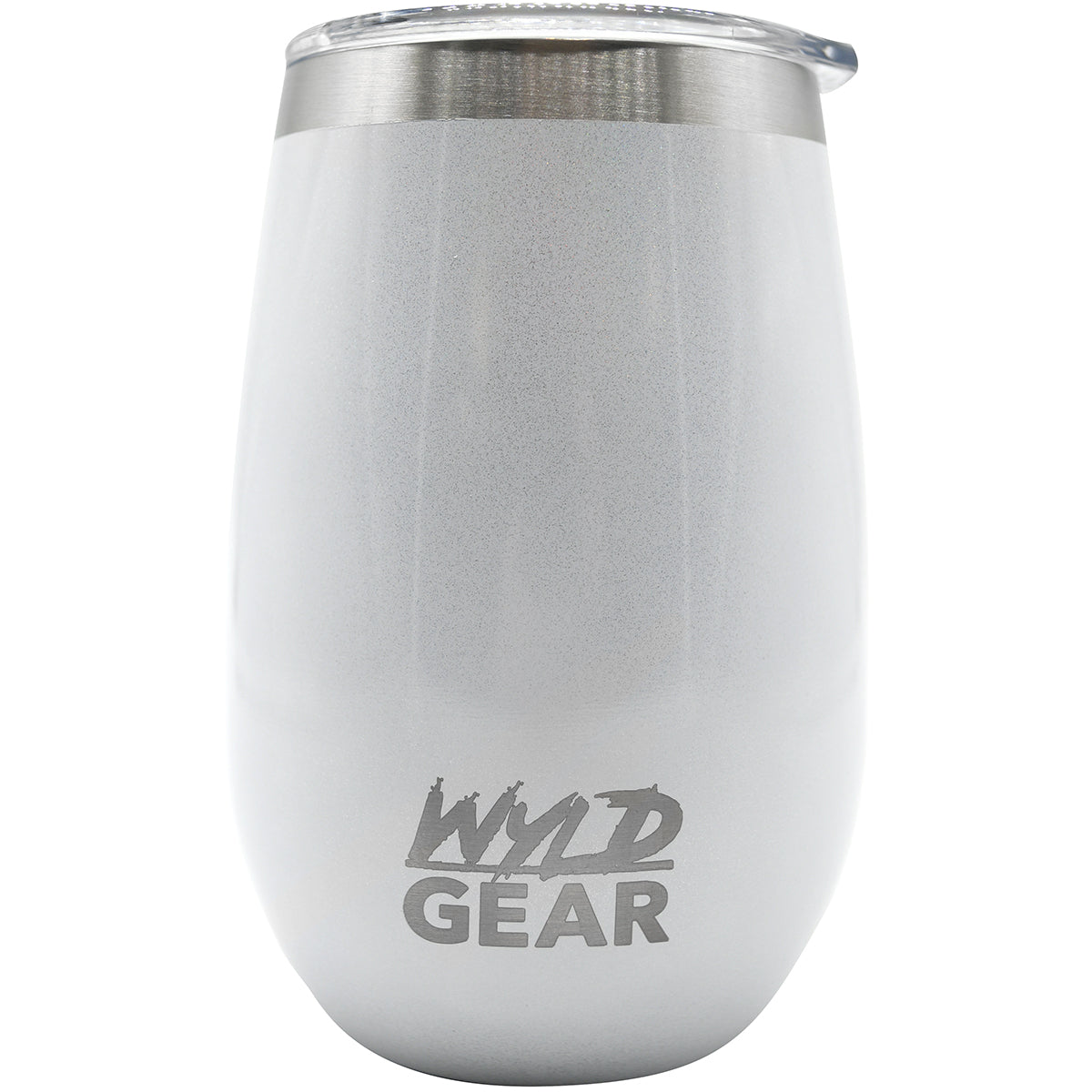 White insulated tumbler with silver lid on a white background