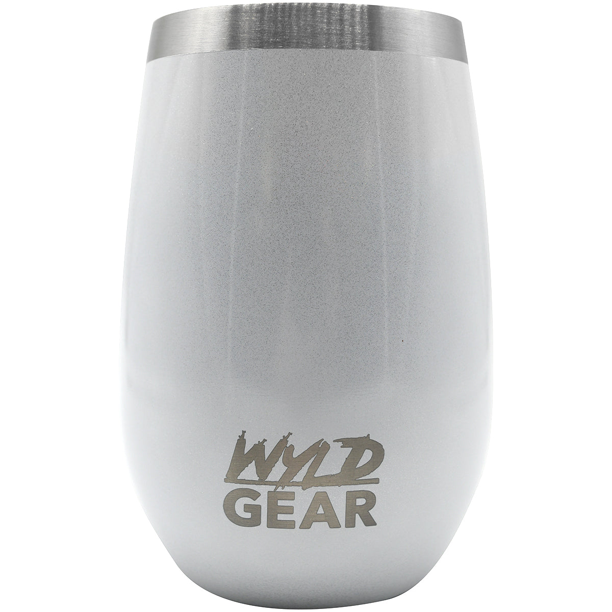 Silver insulated tumbler with 'Wild Gear' branding on a white background