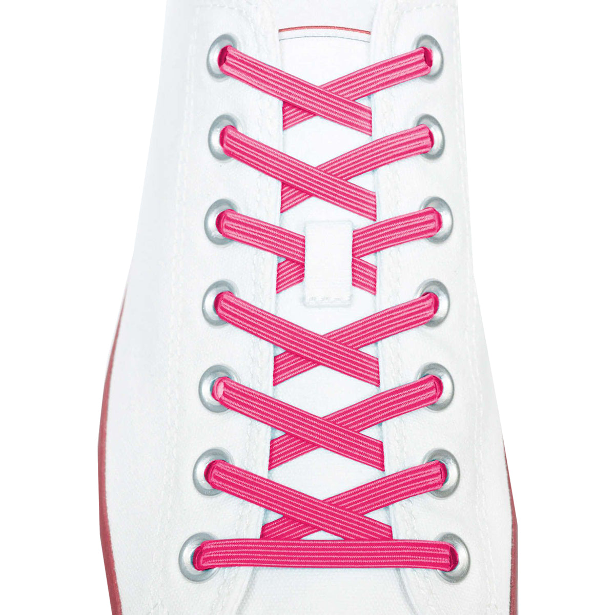 White sneaker with pink shoelaces on a white background