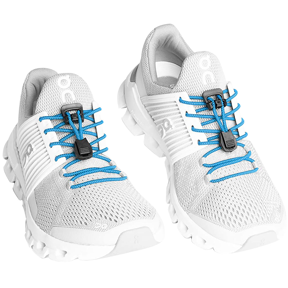 White running shoes with blue laces - true blue