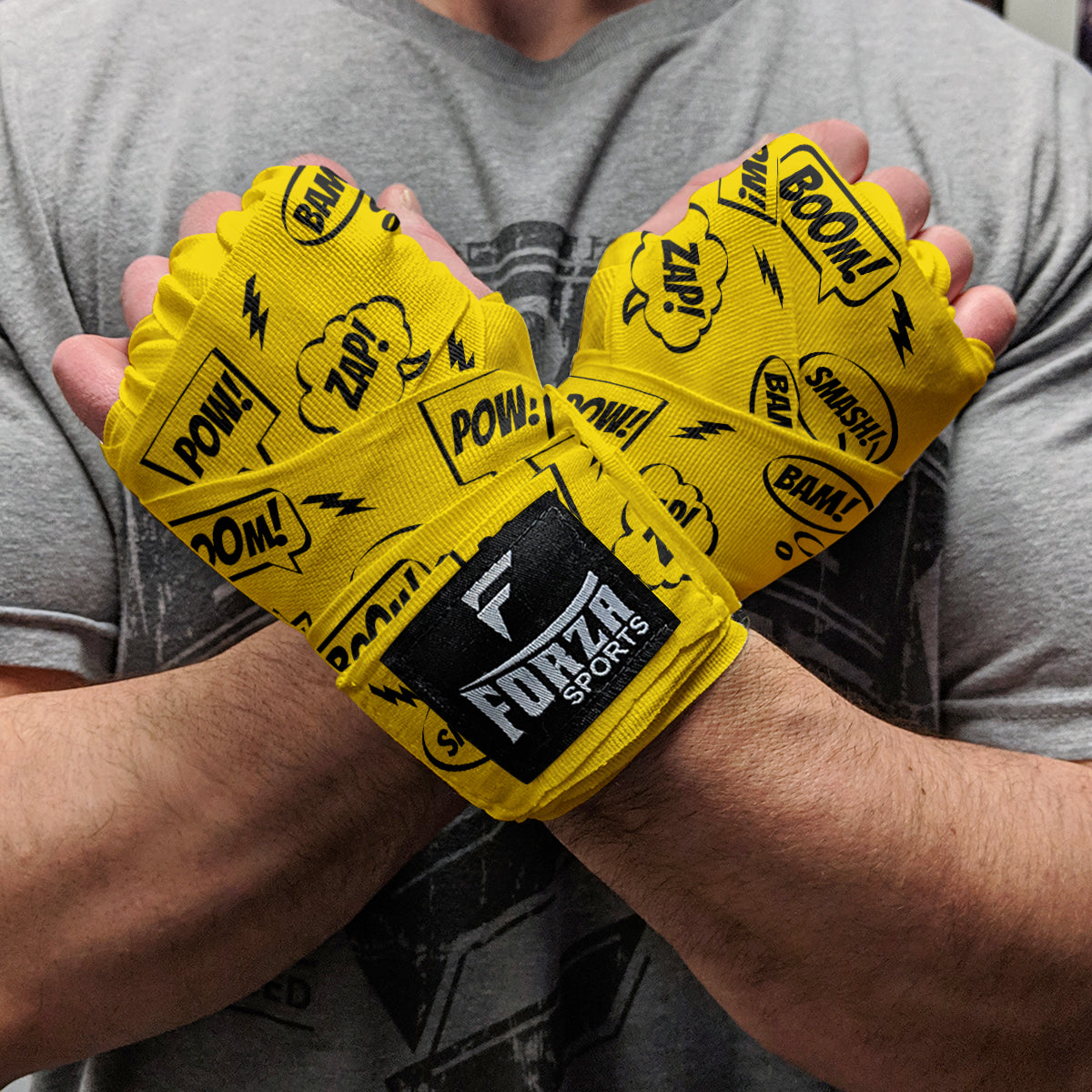 Forza Sports 180" Mexican Style Boxing and MMA Handwraps - Comic Book Yellow
