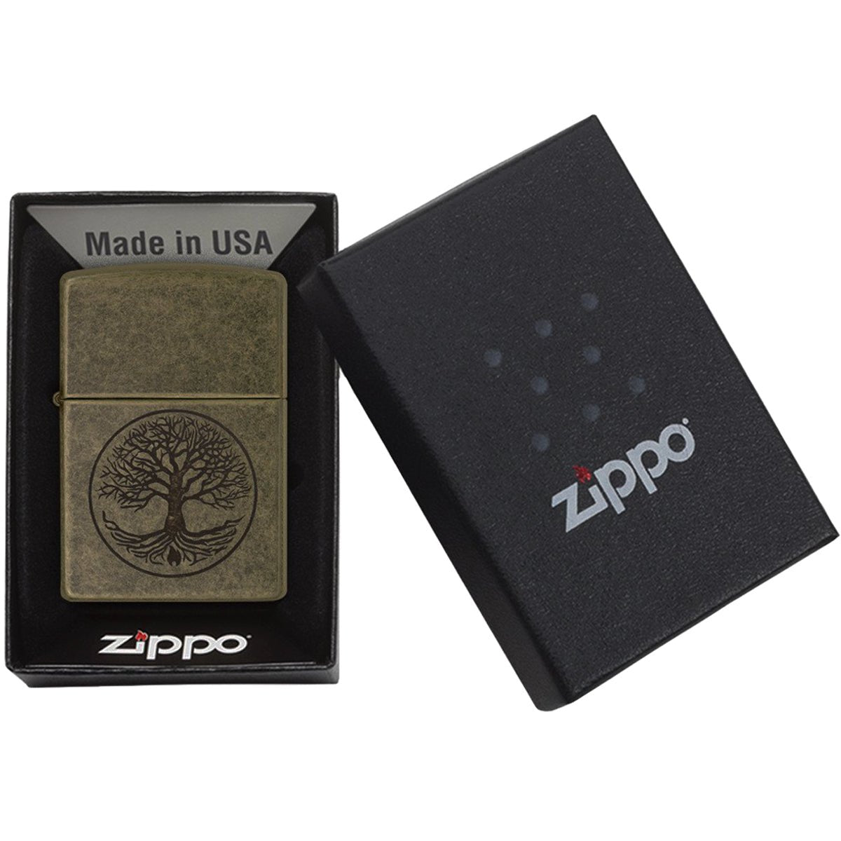Zippo Tree of Lifee Antique Brass Windproof Pocket Lighter - Forza Sports