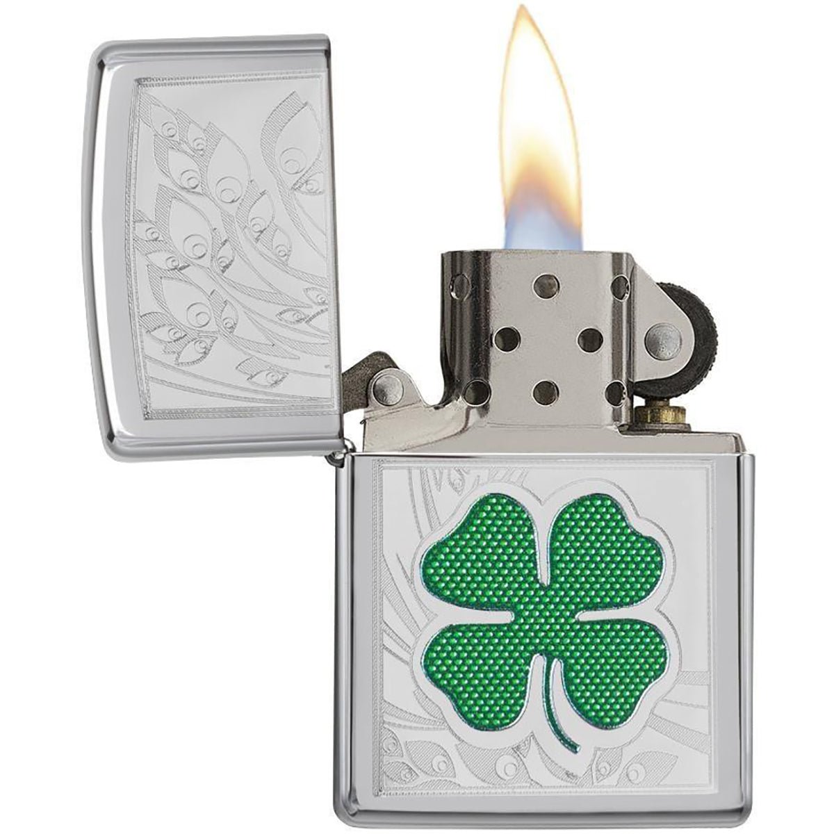 Zippo High Polished Chrome Engraved Clover Pocket Lighter - Forza Sports