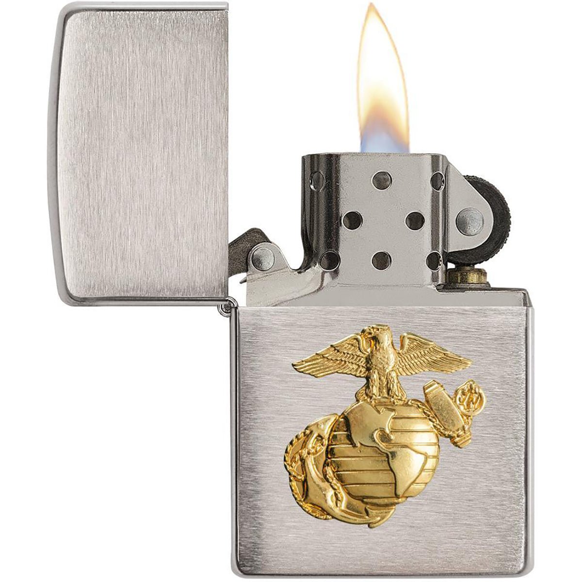 Zippo Brush Chrome Marines Emblem Pocket Lighter - Forza Sports
