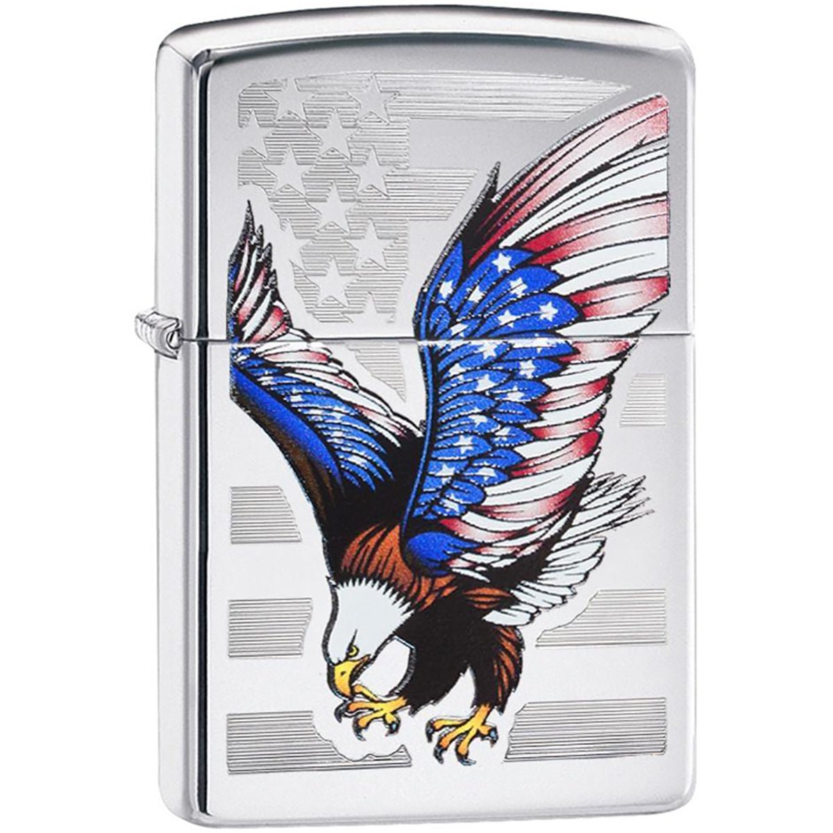 Zippo High Polished Chrome Eagle Flag Pocket Lighter - Forza Sports