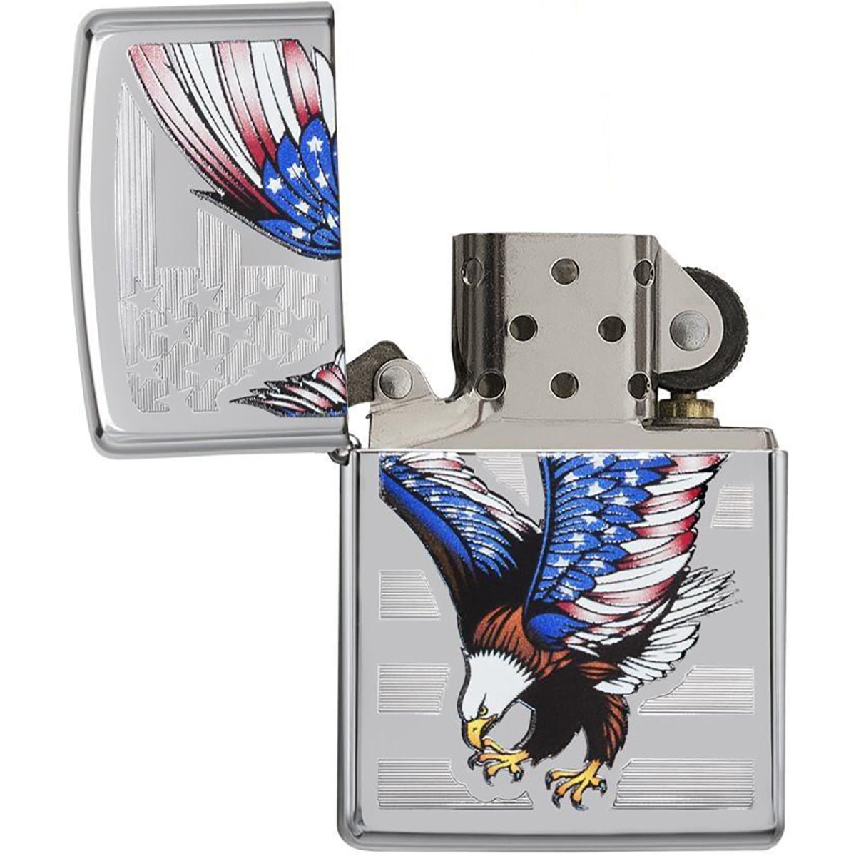 Zippo High Polished Chrome Eagle Flag Pocket Lighter - Forza Sports