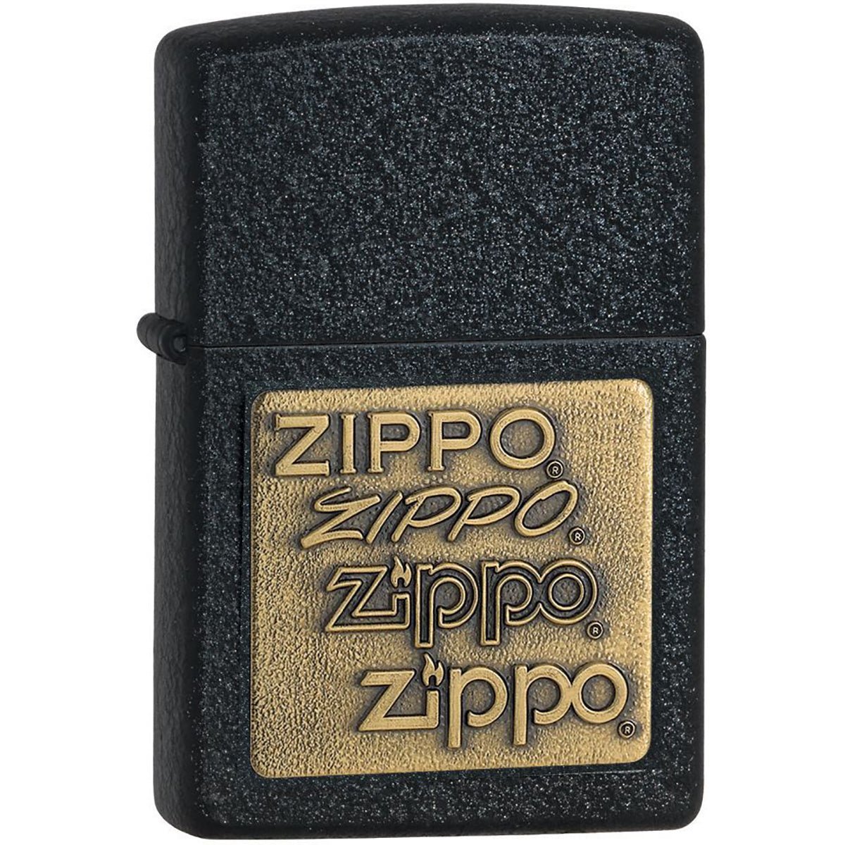 Zippo Brass Embossed Logo Black Crackle Pocket Lighter - Forza Sports