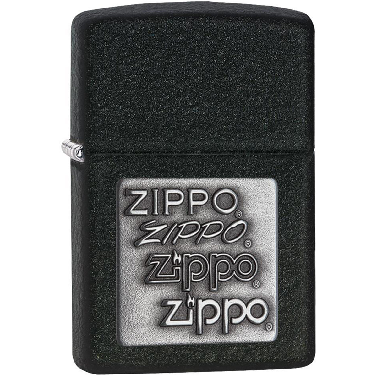 Zippo Pewter Embossed Logo Black Crackle Pocket Lighter - Forza Sports
