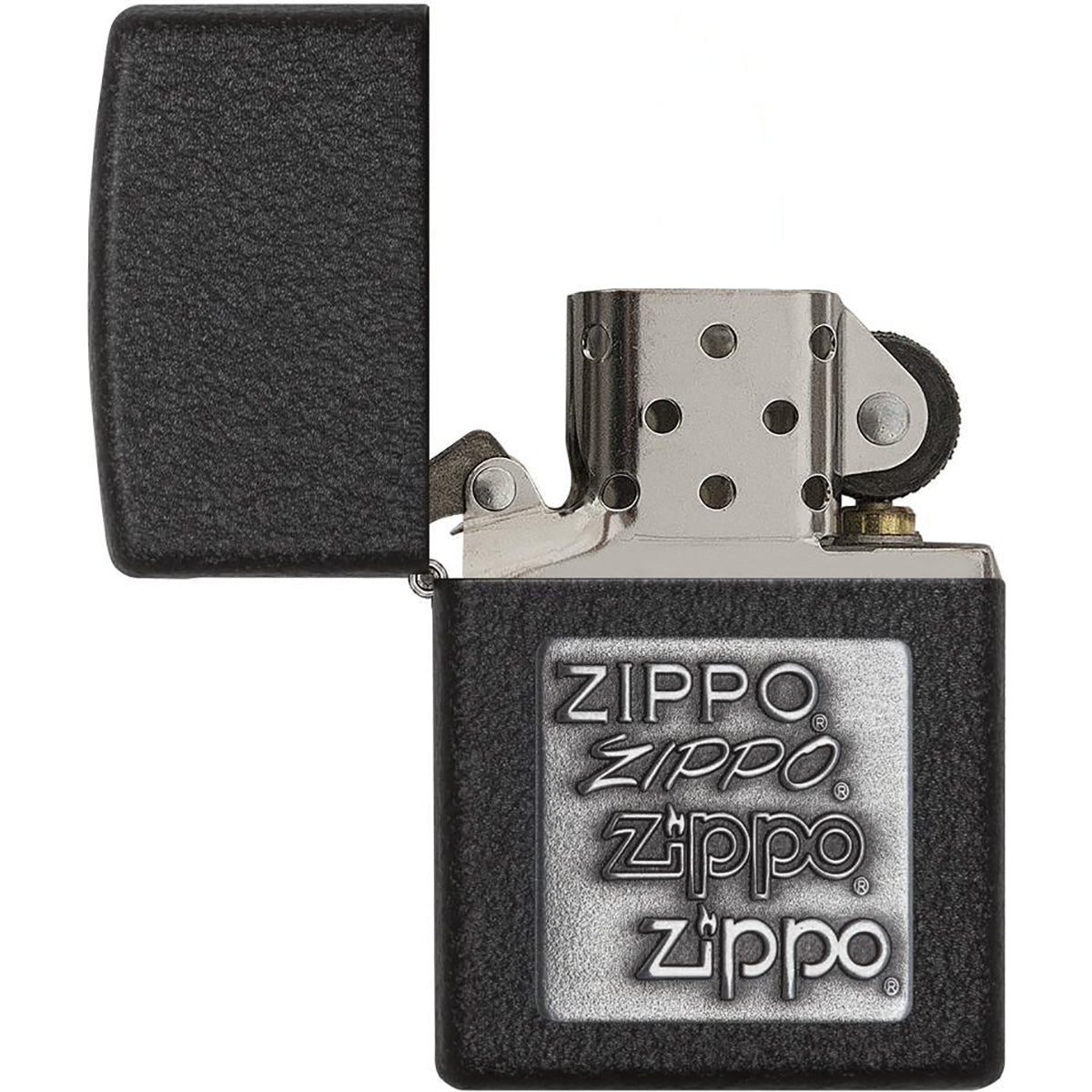 Zippo Pewter Embossed Logo Black Crackle Pocket Lighter - Forza Sports