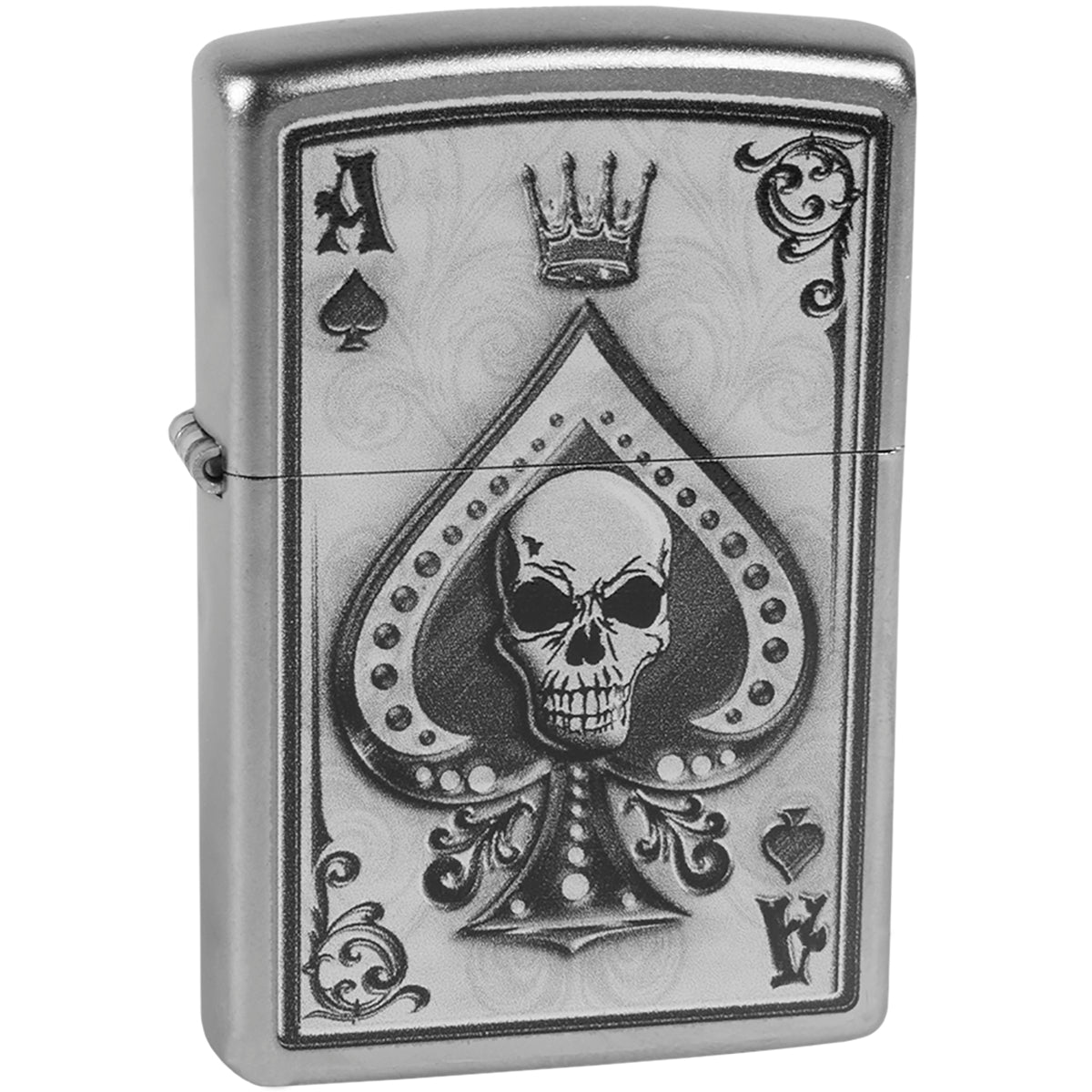 Zippo Ace Skull Satin Chrome Windproof Pocket Lighter - Forza Sports