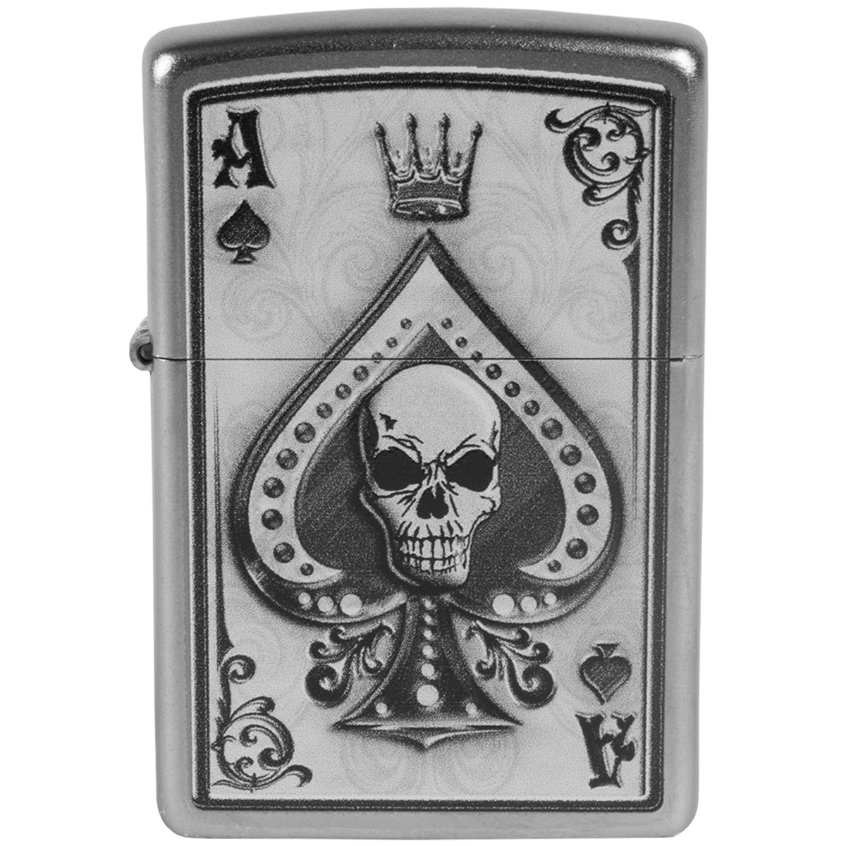 Zippo Ace Skull Satin Chrome Windproof Pocket Lighter - Forza Sports
