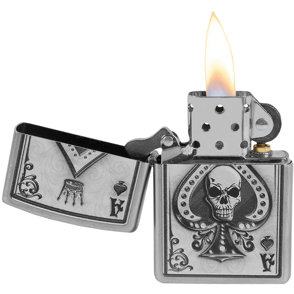 Zippo Ace Skull Satin Chrome Windproof Pocket Lighter - Forza Sports