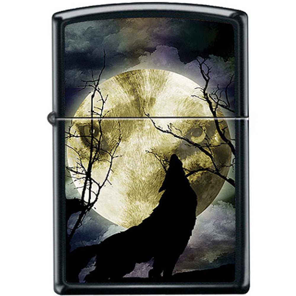 Zippo Moon Howling Wolf Black Matte Pocket Lighter - Forza Sports