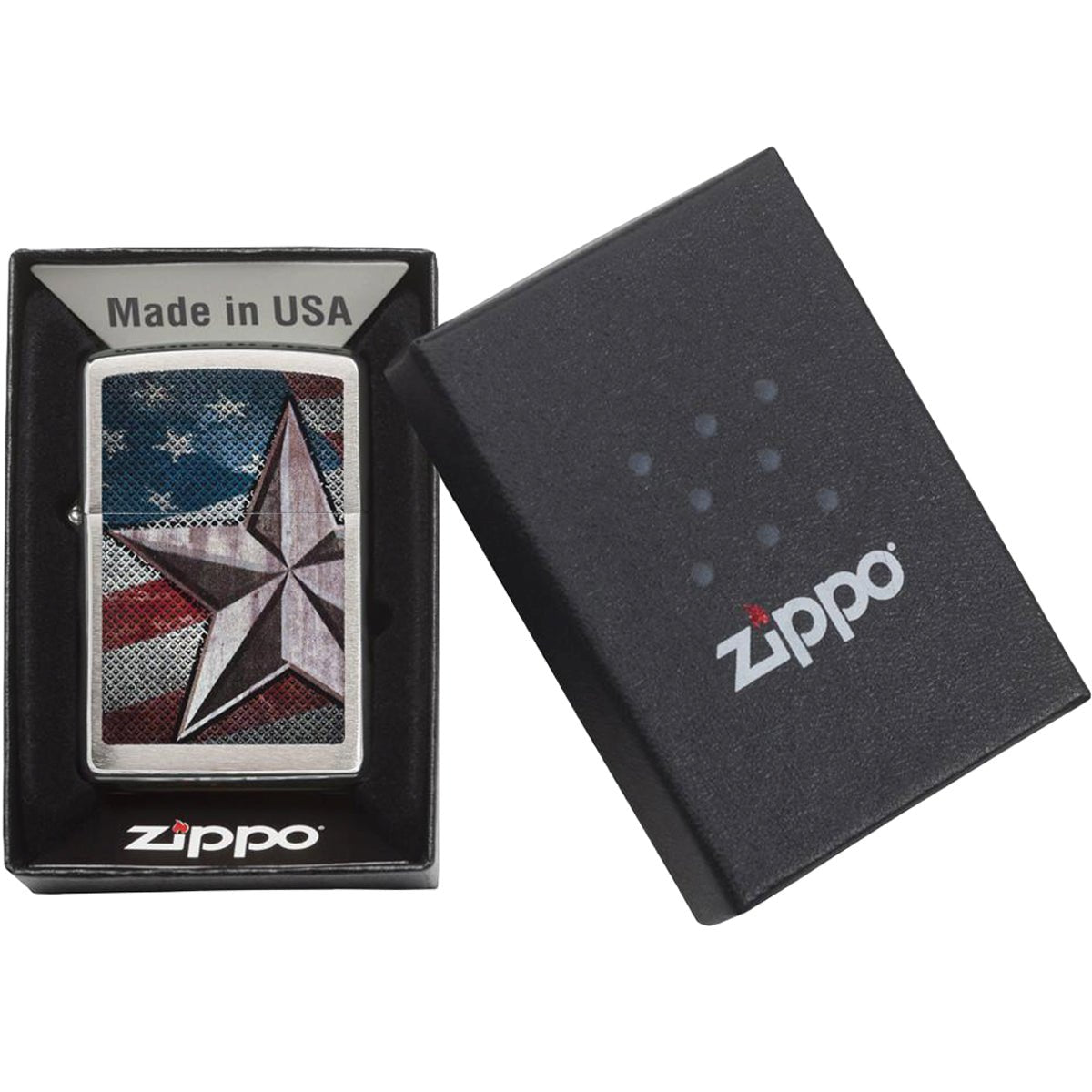 Zippo Retro Star Brushed Chrome Windproof Pocket Lighter - Forza Sports