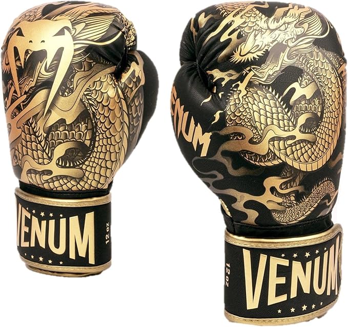 Venum Dragon's Flight Hook and Loop Boxing Gloves - Black/Bronze