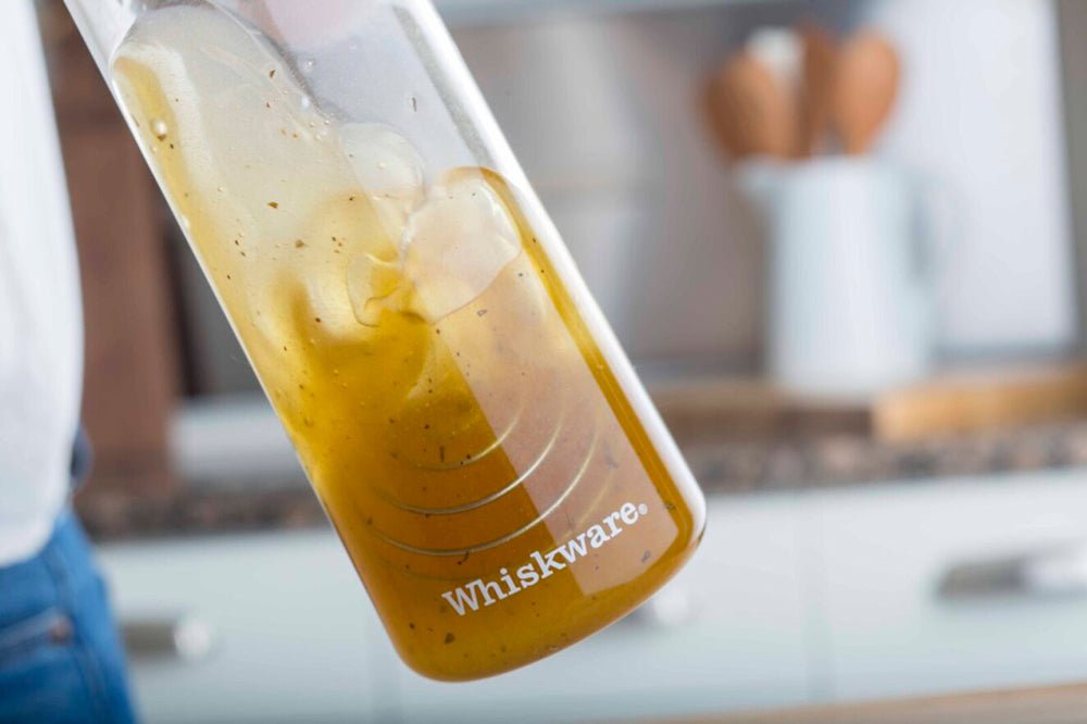 Whiskware Glass Salad Dressing Shaker with BlenderBall Wire Whisk - White/Red - Forza Sports