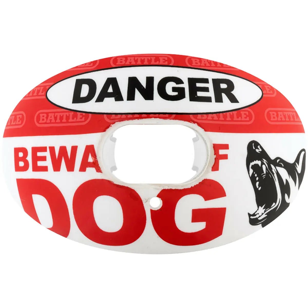 Battle Sports Beware Of Dog Oxygen Lip Protector Mouthguard - Red/White Battle Sports