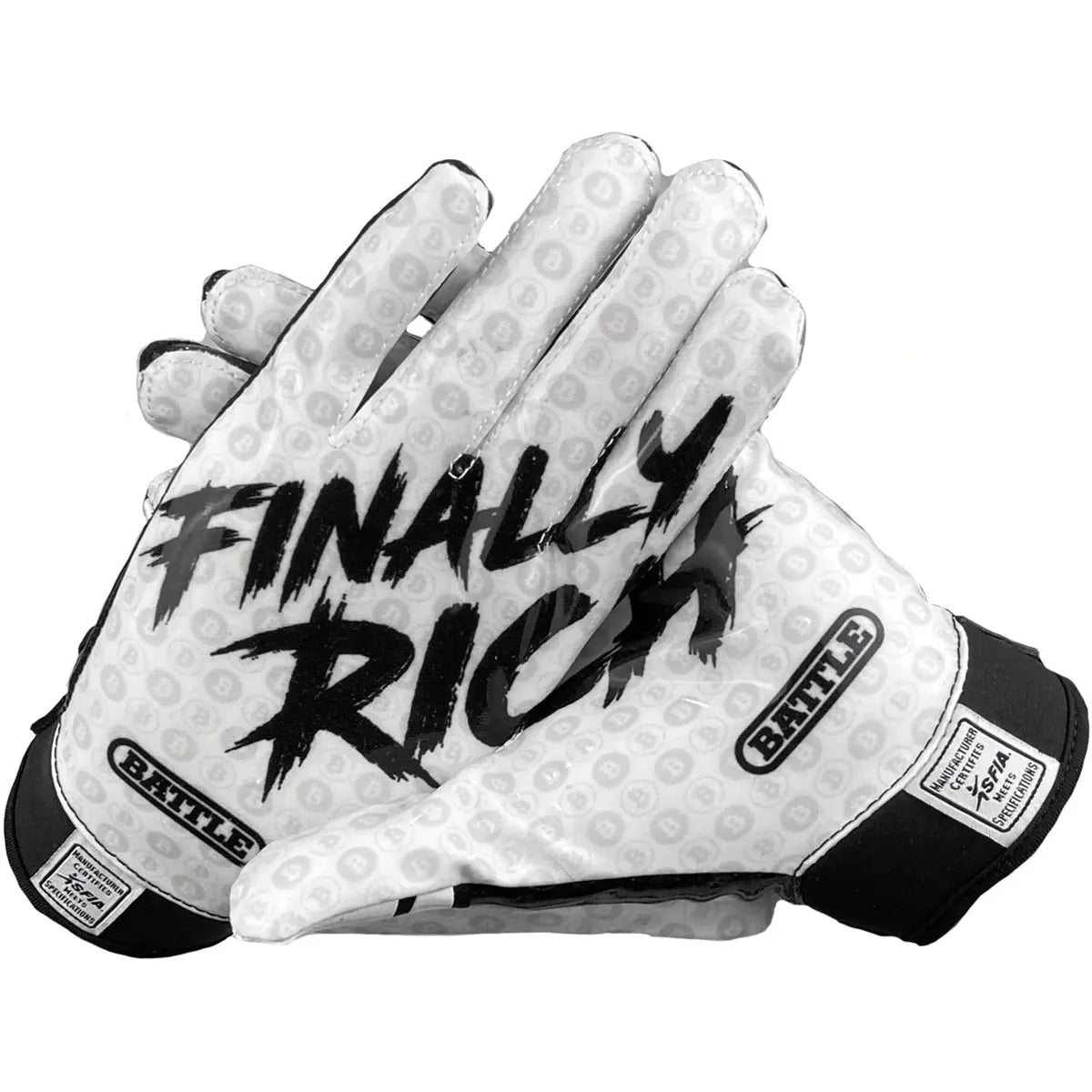 Battle Sports Finally Rich Adult Football Receiver Gloves - Black/White Battle Sports