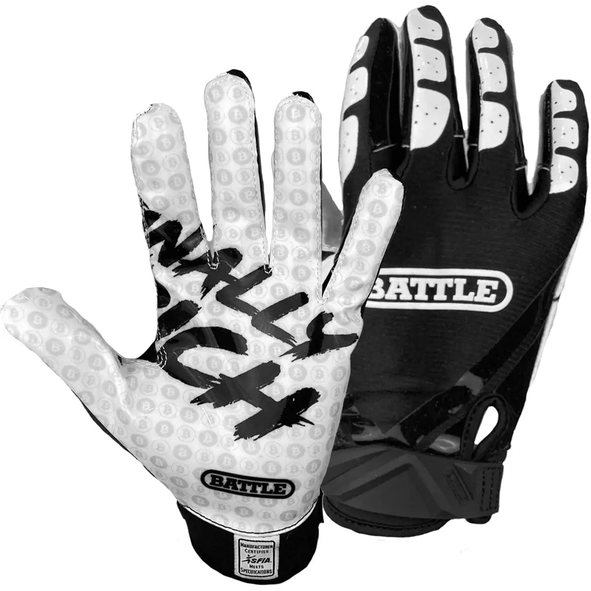 Battle Sports Finally Rich Adult Football Receiver Gloves - Black/White Battle Sports