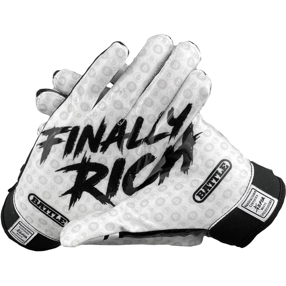 Battle Sports Finally Rich Youth Football Receiver Gloves - Black/White Battle Sports