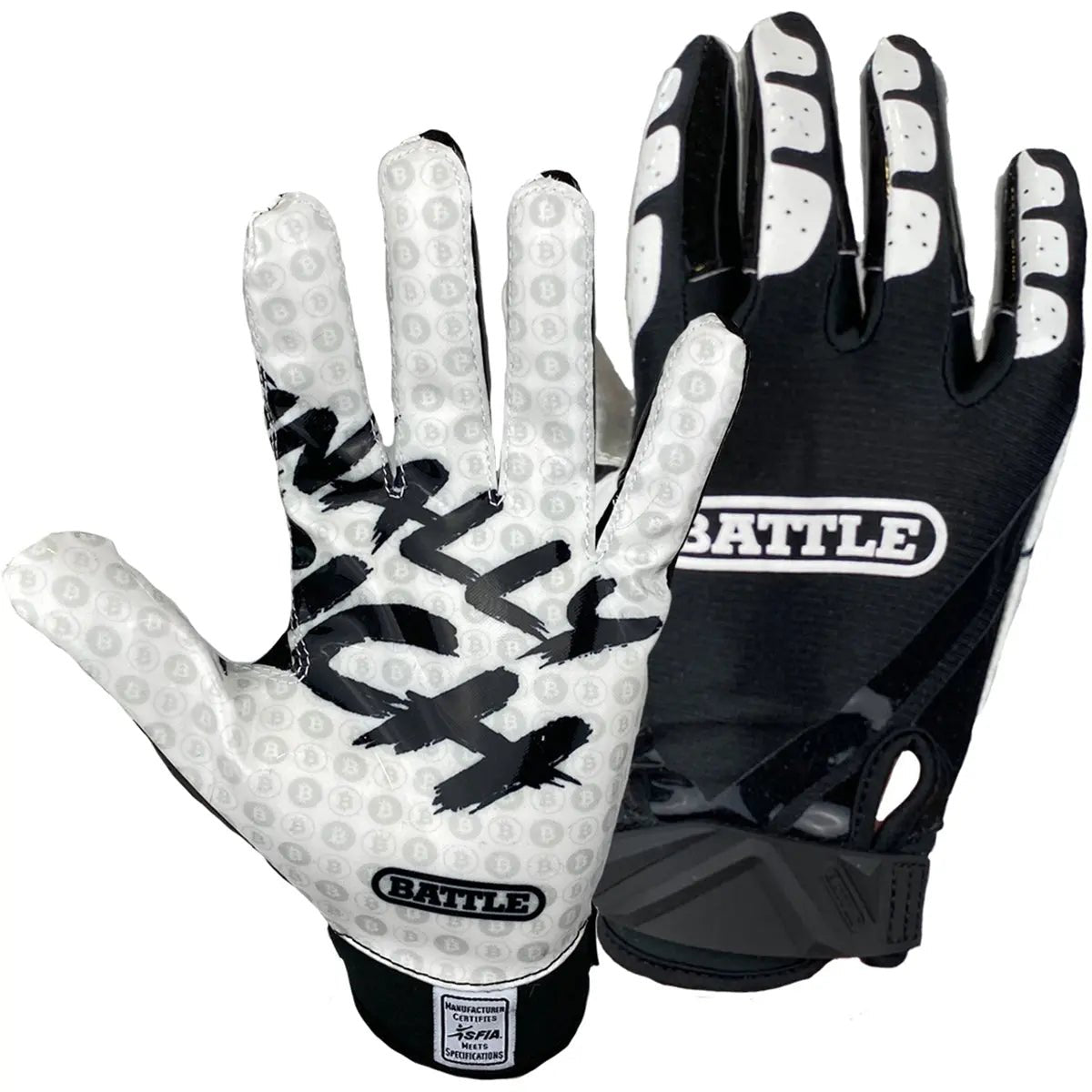Battle Sports Finally Rich Youth Football Receiver Gloves - Black/White Battle Sports