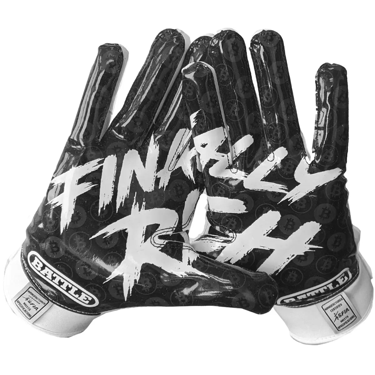 Battle Sports Finally Rich Youth Football Receiver Gloves - White/Black Battle Sports