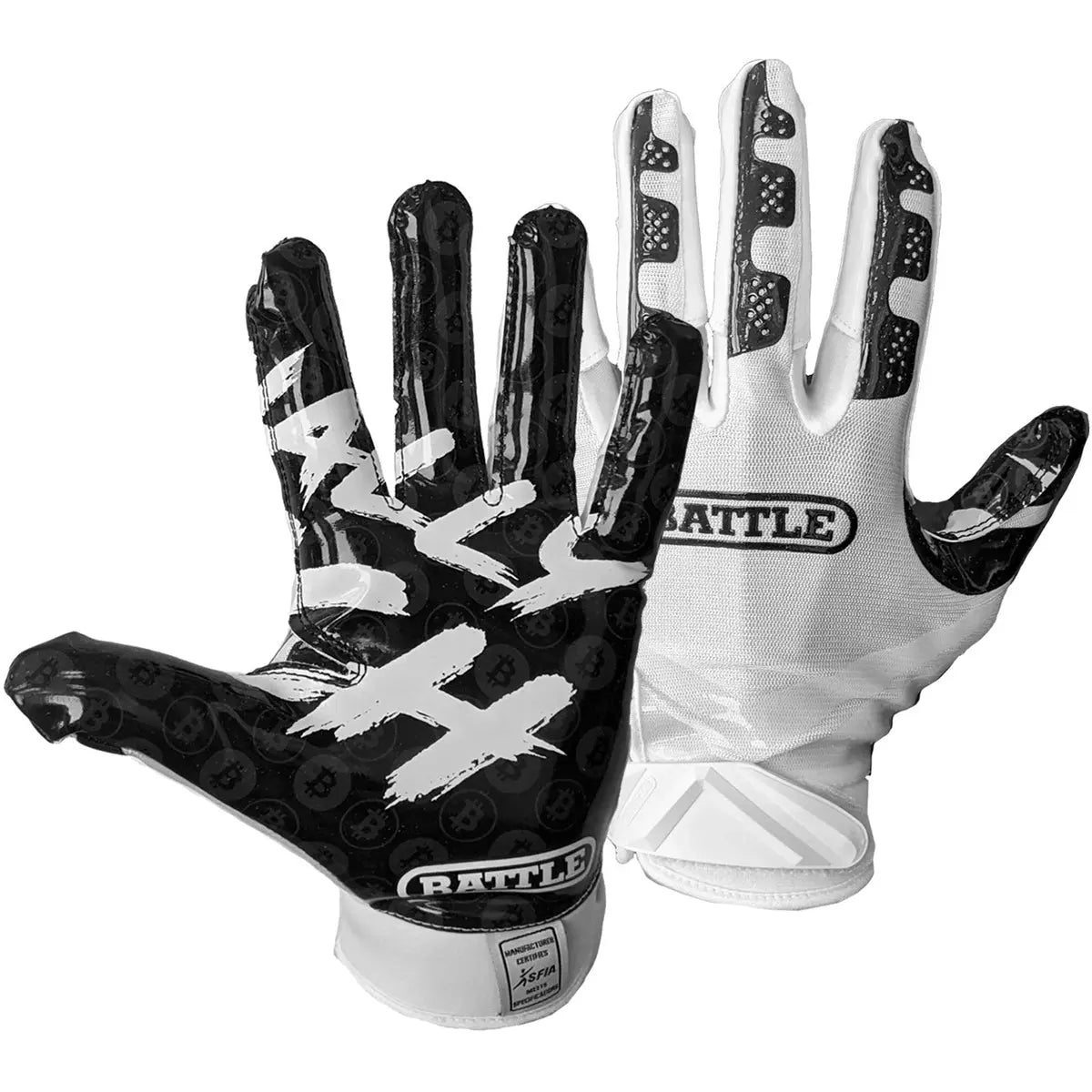 Battle Sports Finally Rich Youth Football Receiver Gloves - White/Black Battle Sports