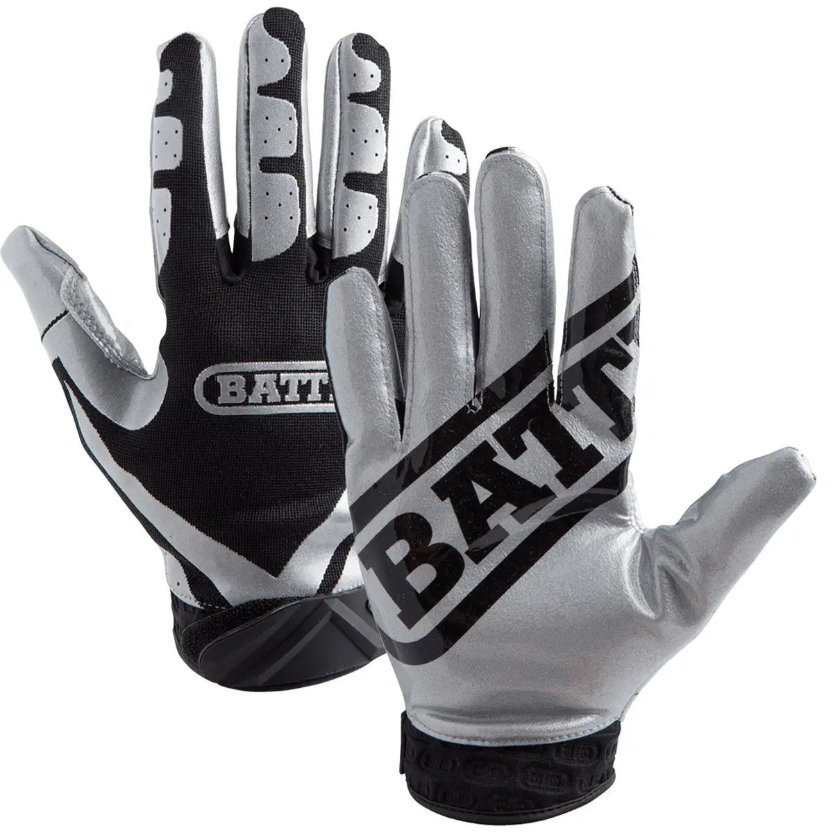 Battle Sports Receivers Ultra-Stick Football Gloves - Silver/Black Battle Sports