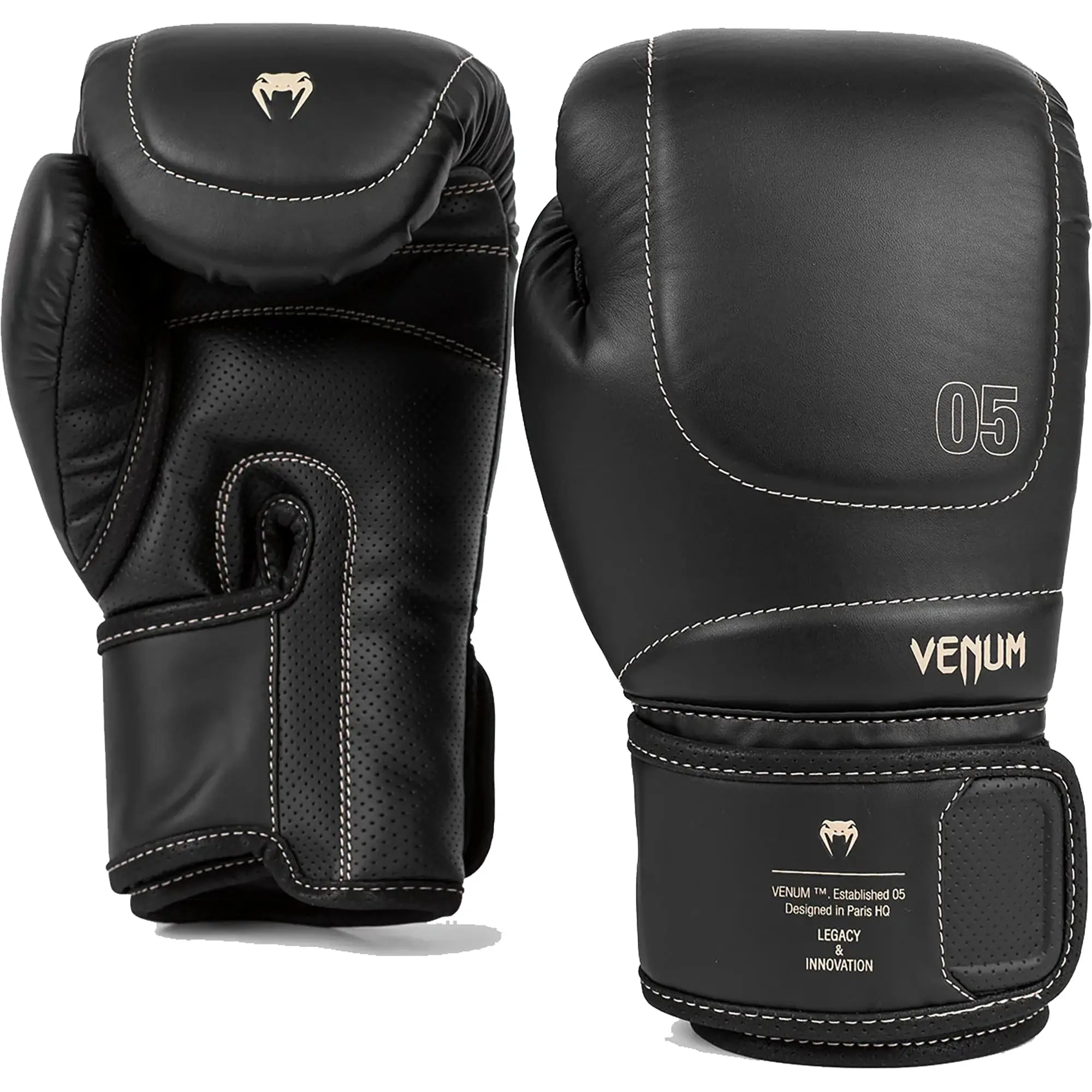 Venum Impact EVO Hook and Loop Boxing Training Gloves - Black/Beige Venum