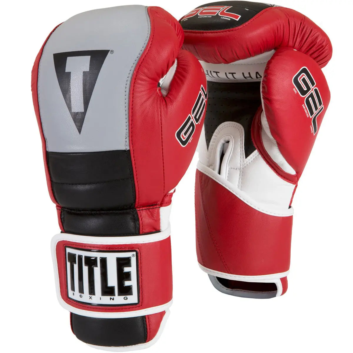 Title Boxing Gel Rush Custom Form Fit Hook and Loop Bag Gloves - Red/Gray/Black Title Boxing