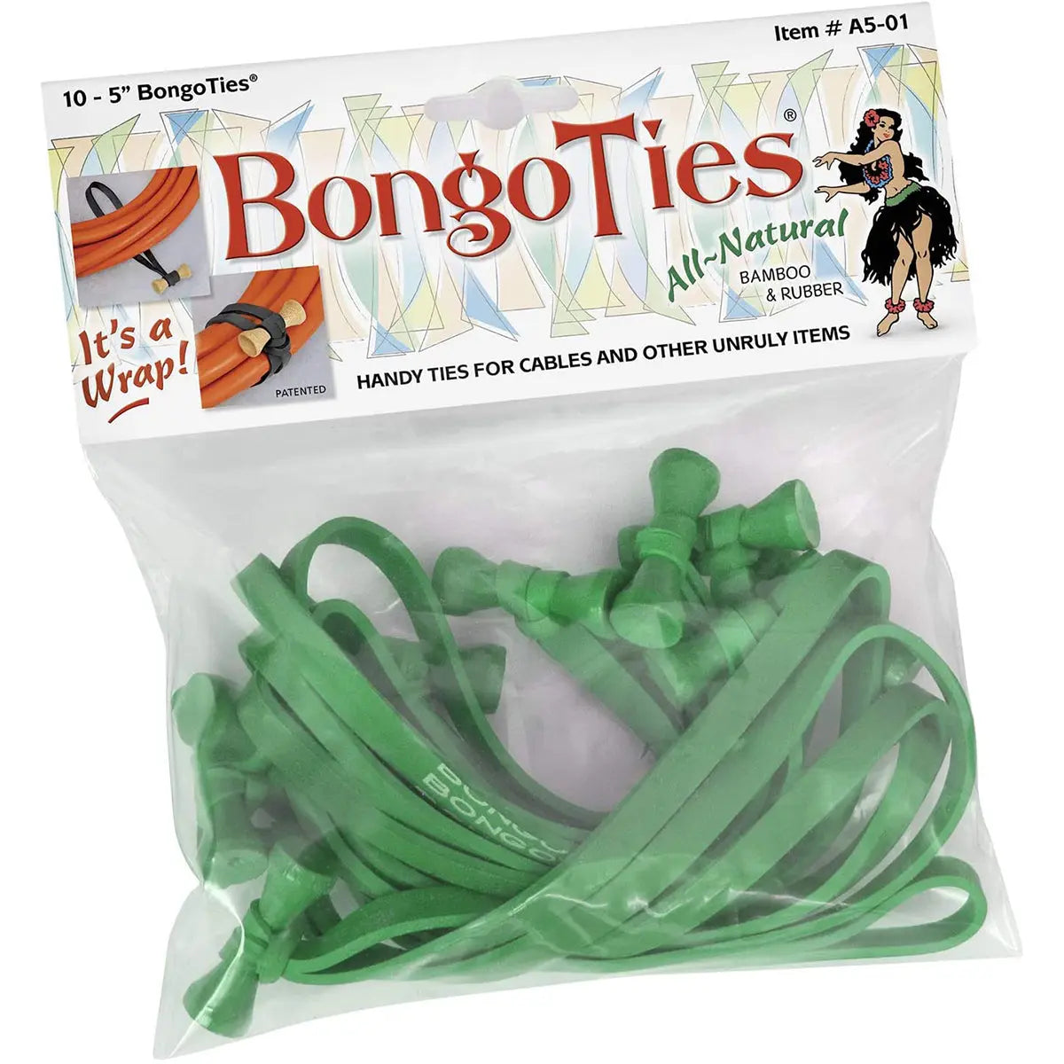 BongoTies All-Natural Reusable Cable Tie Wraps 10-Pack BongoTies