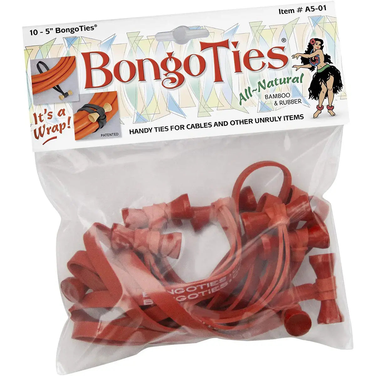 BongoTies All-Natural Reusable Cable Tie Wraps 10-Pack BongoTies