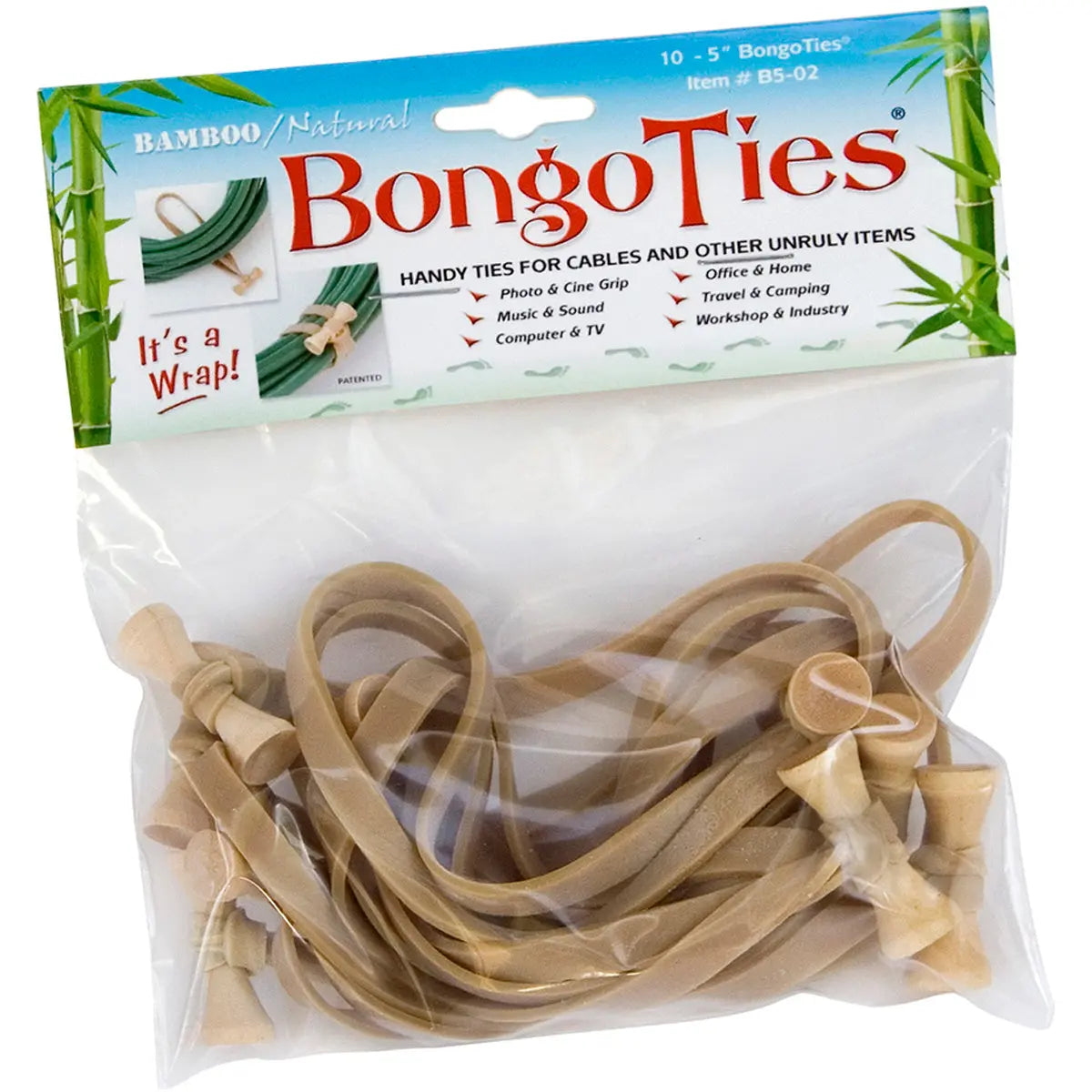 BongoTies All-Natural Reusable Cable Tie Wraps 10-Pack BongoTies