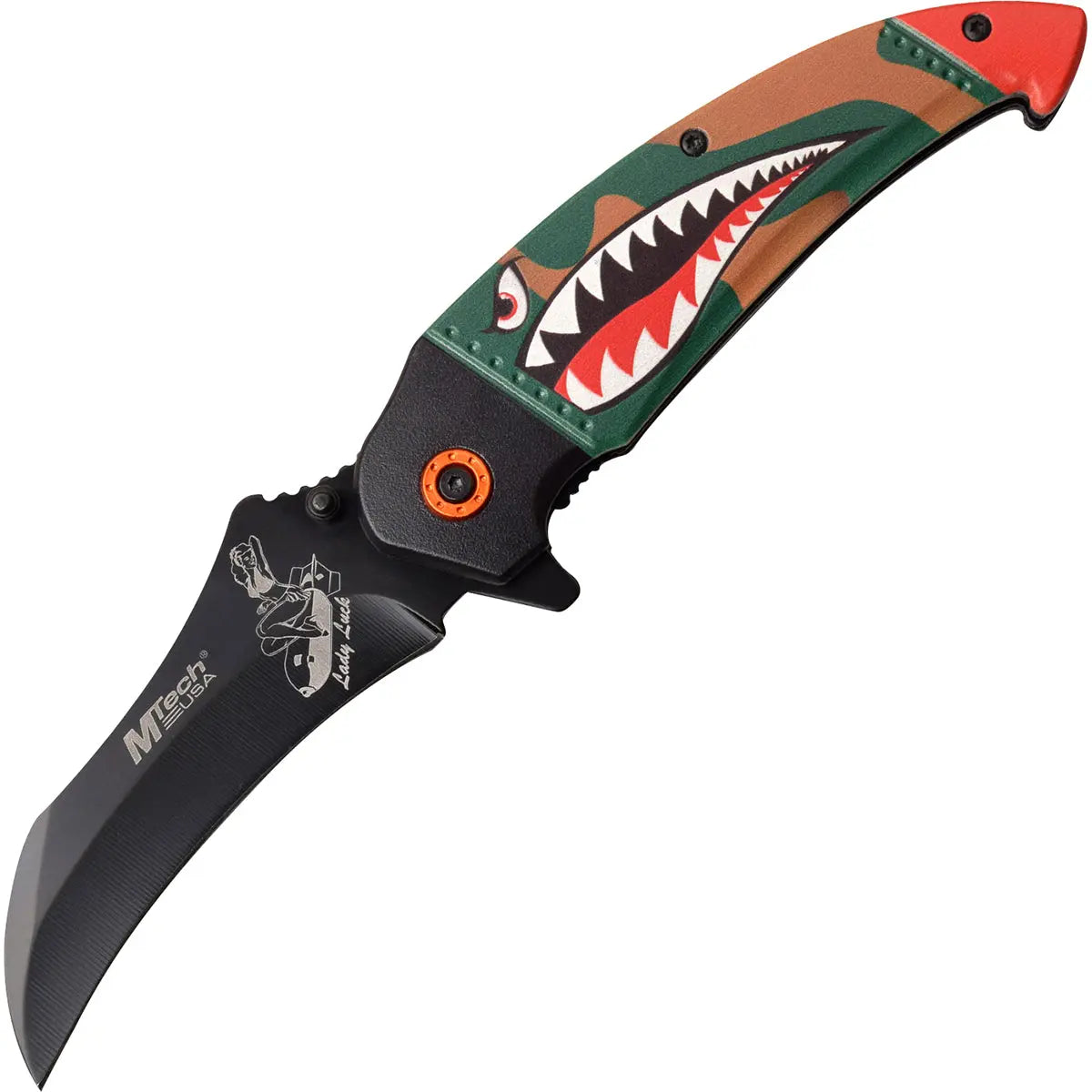 MTech USA Linerlock Spring Assisted Folding Knife, Shark, Green/Camo, MT-A1130GN M-Tech