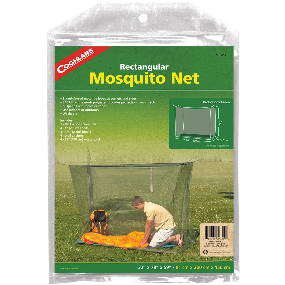Coghlan's Rectangular Mosquito Net, Green, Mesh Netting Protects from Insects Coghlan's