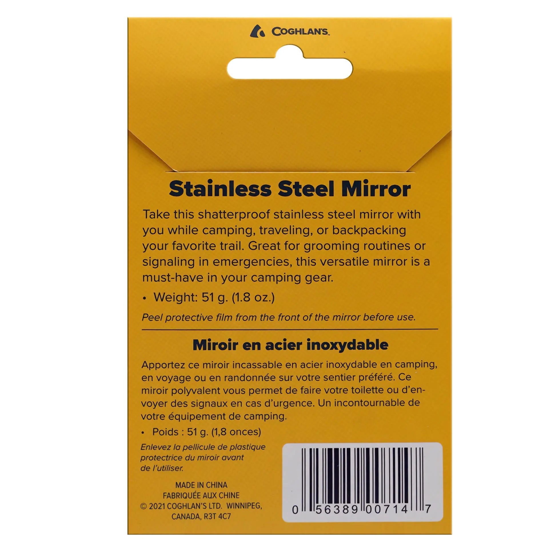 Coghlan's Stainless Steel Mirror, Unbreakable for Travel, Camping, Hiking, Pack Coghlan's