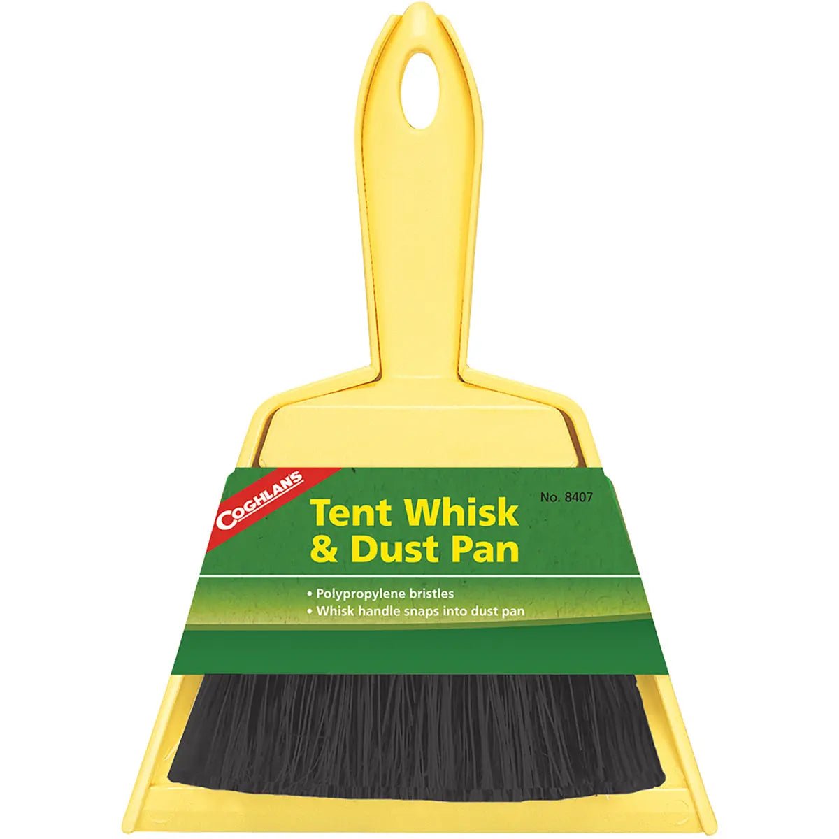 Coghlan's Tent Whisk & Dust Pan, Plastic Broom Sweeper Snaps into 8 1/2" Bin Coghlan's