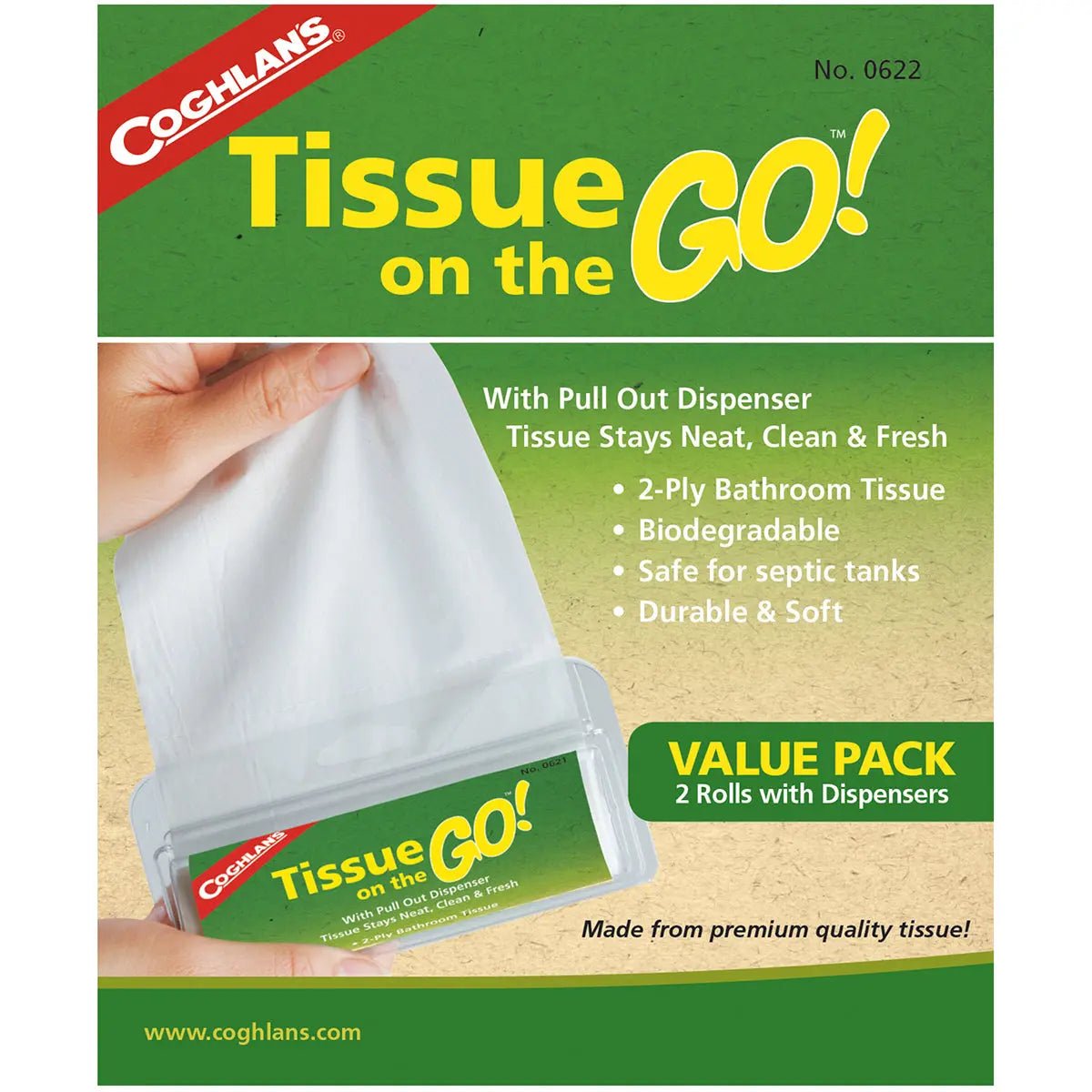 Coghlan's Tissue On The Go! (2 Pack) Pocket Size w/ Dispensers, Camping Survival Coghlan's