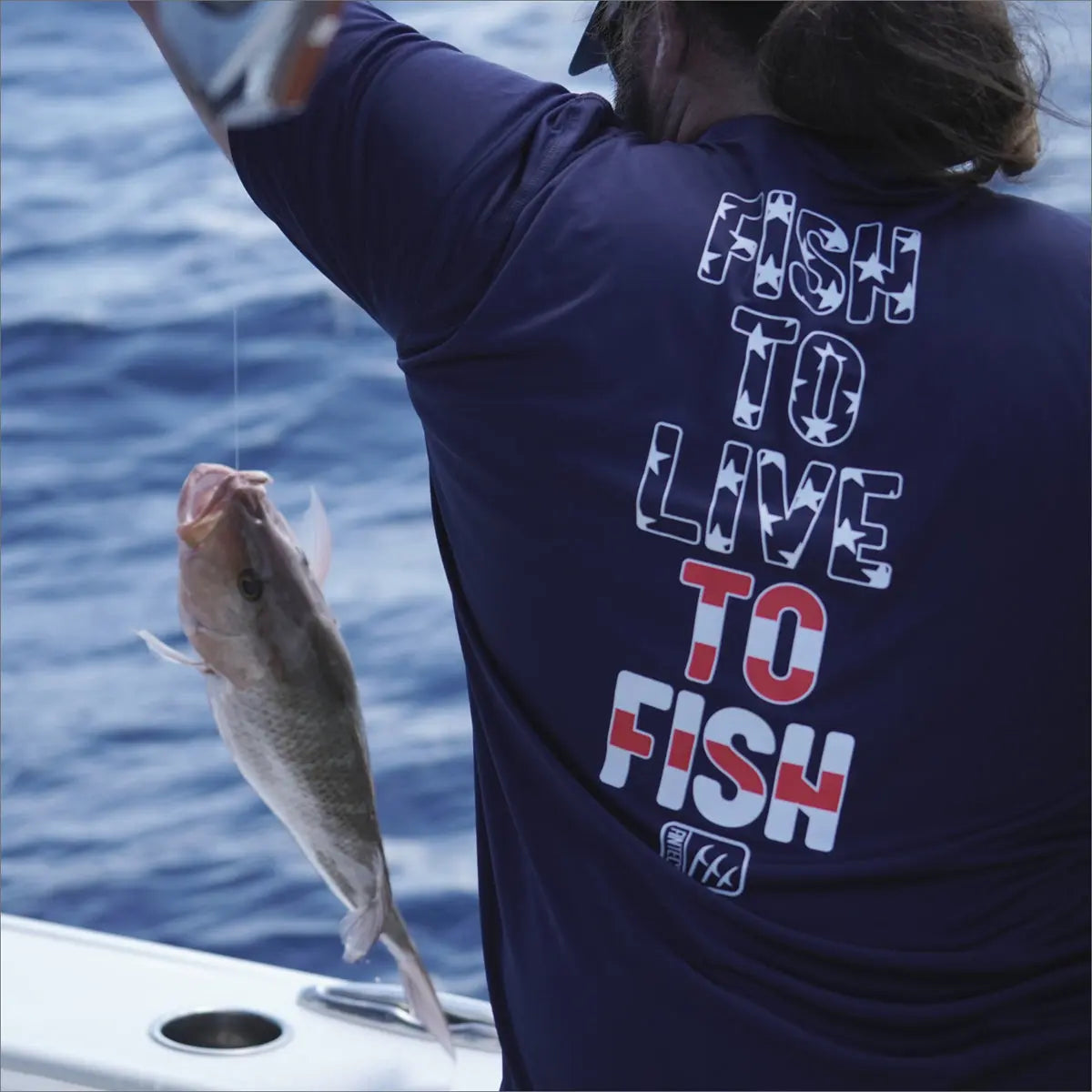 Fintech Fish to Live to Fish Sun Defender UV T-Shirt - Dress Blues