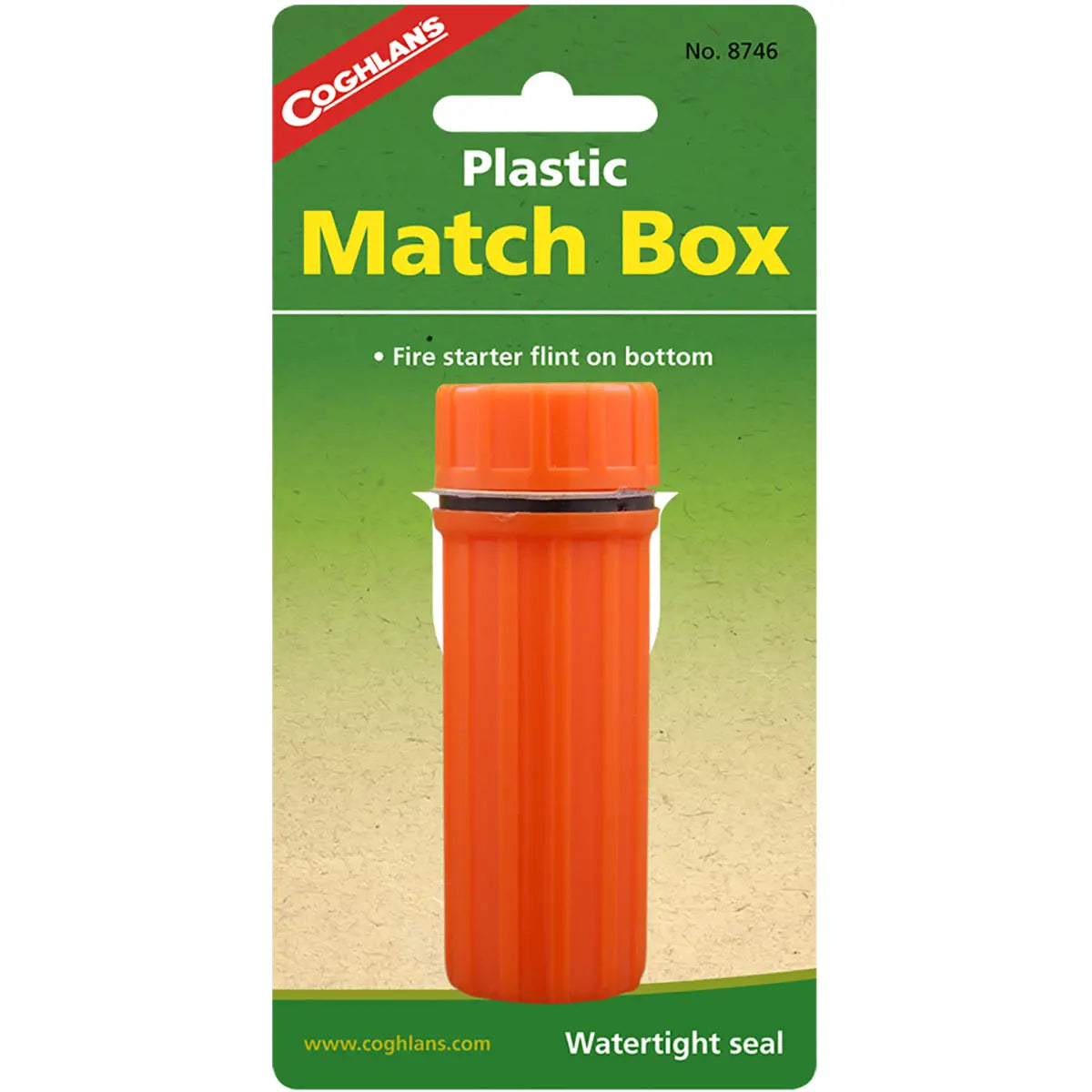 Coghlan's Plastic Match Box Waterproof Case w/ Fire Starter Flint Striker Orange Coghlan's