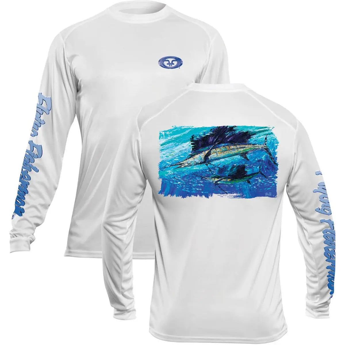 Flying Fisherman Pasta Sailfish Performance Long Sleeve T-Shirt - White Flying Fisherman