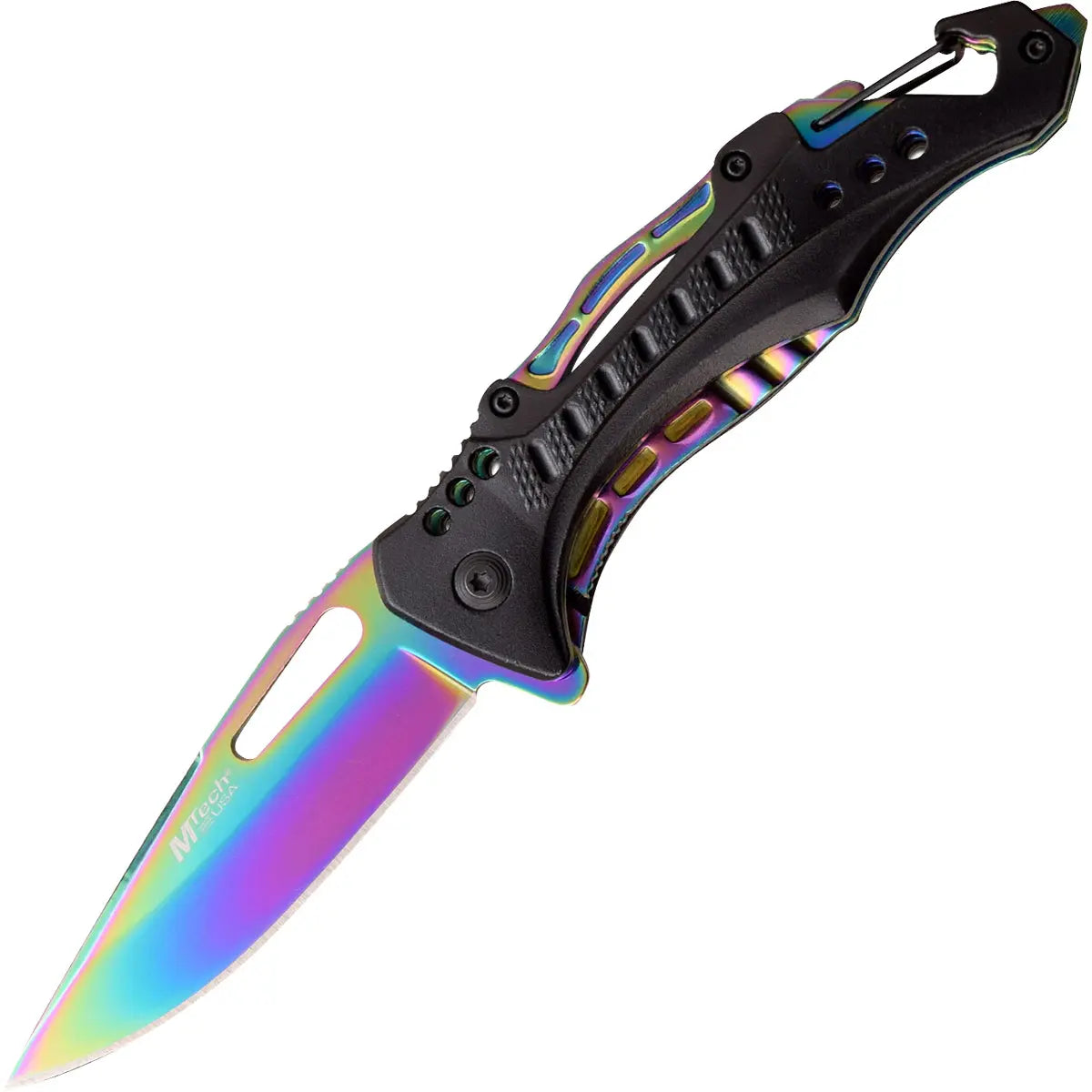 MTech USA Linerlock Spring Assisted Folding Knife 3.5" Rainbow, MT-A705G2-RB M-Tech
