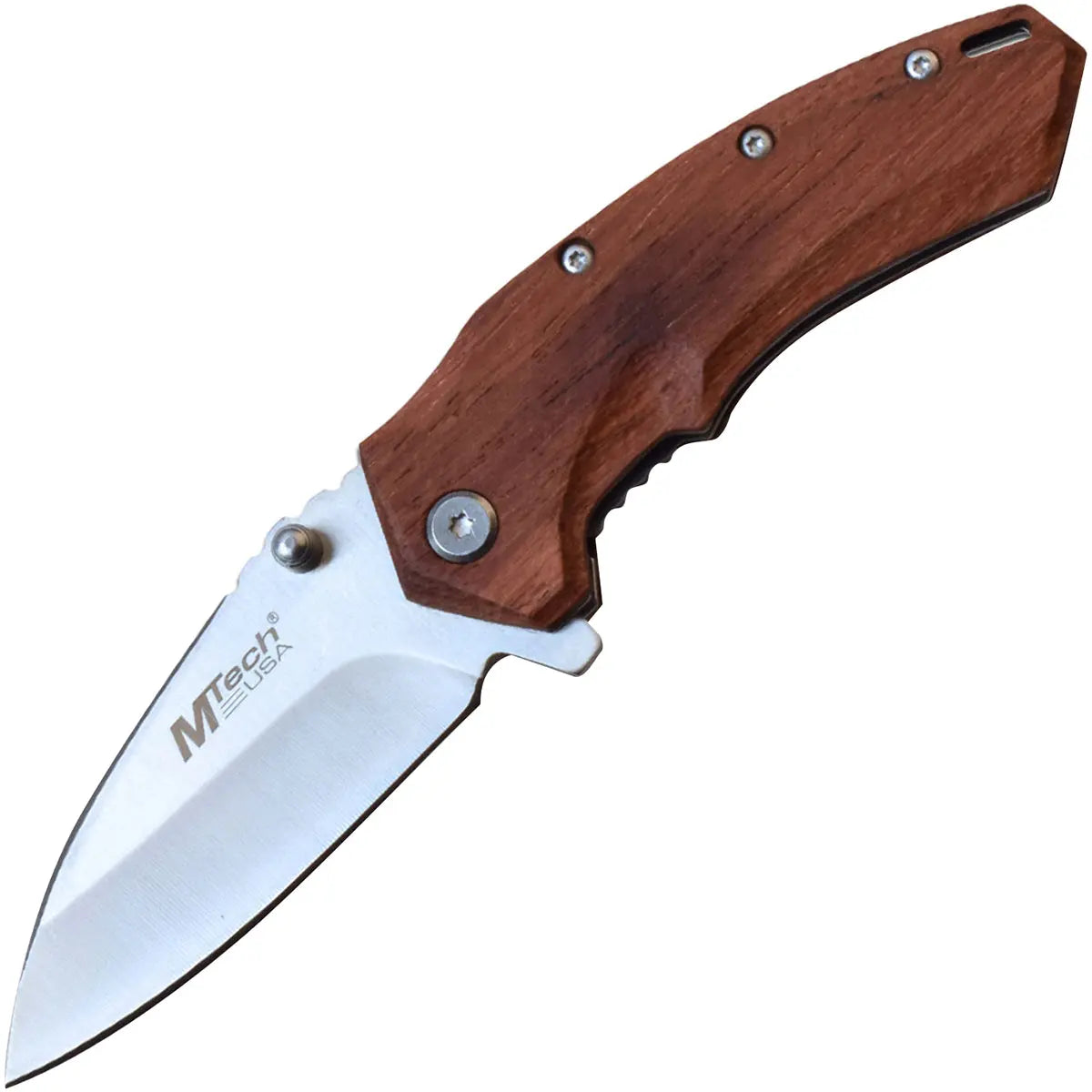 MTech USA Linerlock Spring Assisted Folding Knife, Brown Wood Handle, MT-A1158BR M-Tech