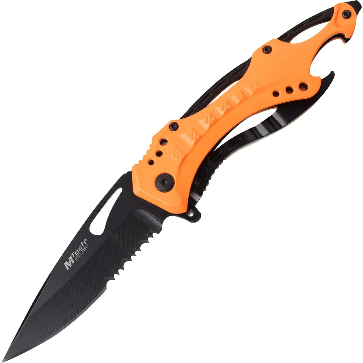 MTech USA Linerlock Spring Assisted Folding Knife, Serrated, Orange, MT-705NOR M-Tech