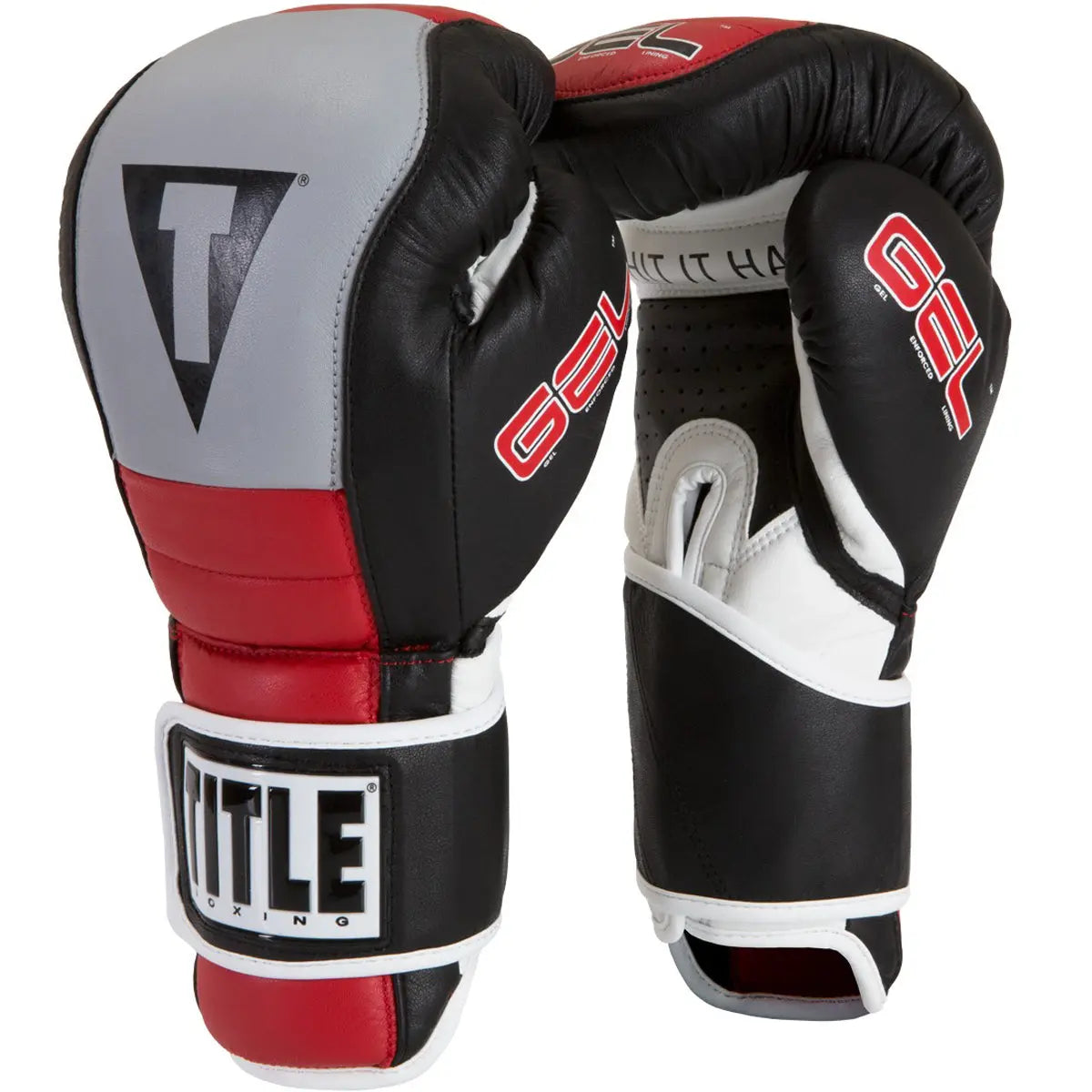 Title Boxing Gel Rush Custom Form Fit Hook and Loop Bag Gloves - Black/Gray/Red Title Boxing